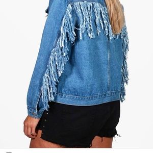 BooHoo Plus Freya Fringed Hem Denim Jacket